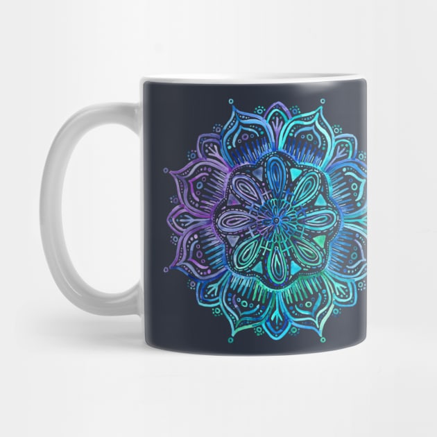 Iridescent Aqua and Purple Watercolor Mandala by micklyn